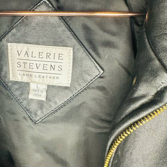 Vintage Valerie Stevens Black 100% Lamb Leather Gold Button Jacket Size Large - Picture 6 of 13